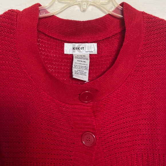 KIKIT Sweater Women's Two Button Front Cable Knit Cardigan Red Color Size XL - Picture 4 of 6
